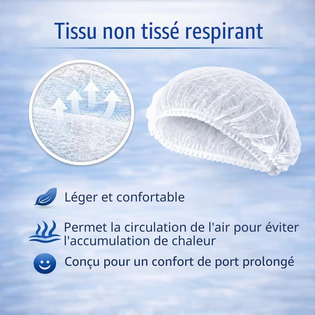 b-well-feather-charlotte-jetable-blanc-lot-100-bonnets-respirants image 3