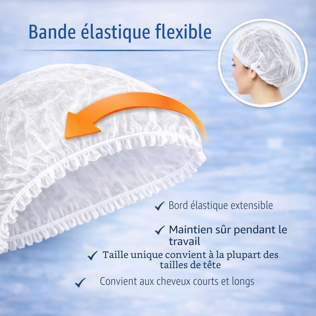 b-well-feather-charlotte-jetable-blanc-lot-100-bonnets-respirants image 4