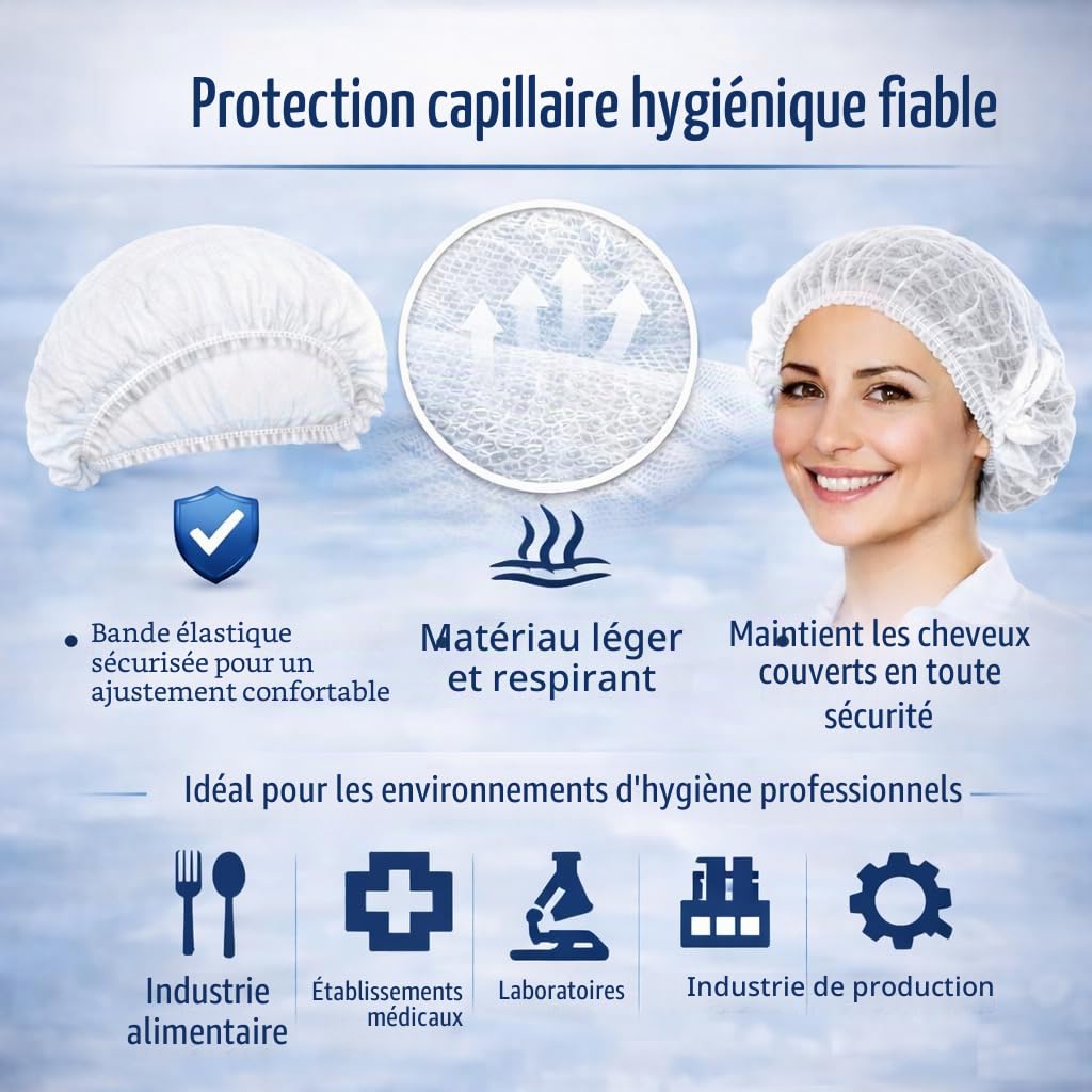 b-well-feather-charlotte-jetable-blanc-lot-100-bonnets-respirants image 2