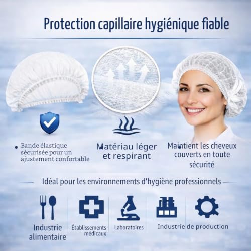 b-well-feather-charlotte-jetable-blanc-lot-100-bonnets-respirants image 8